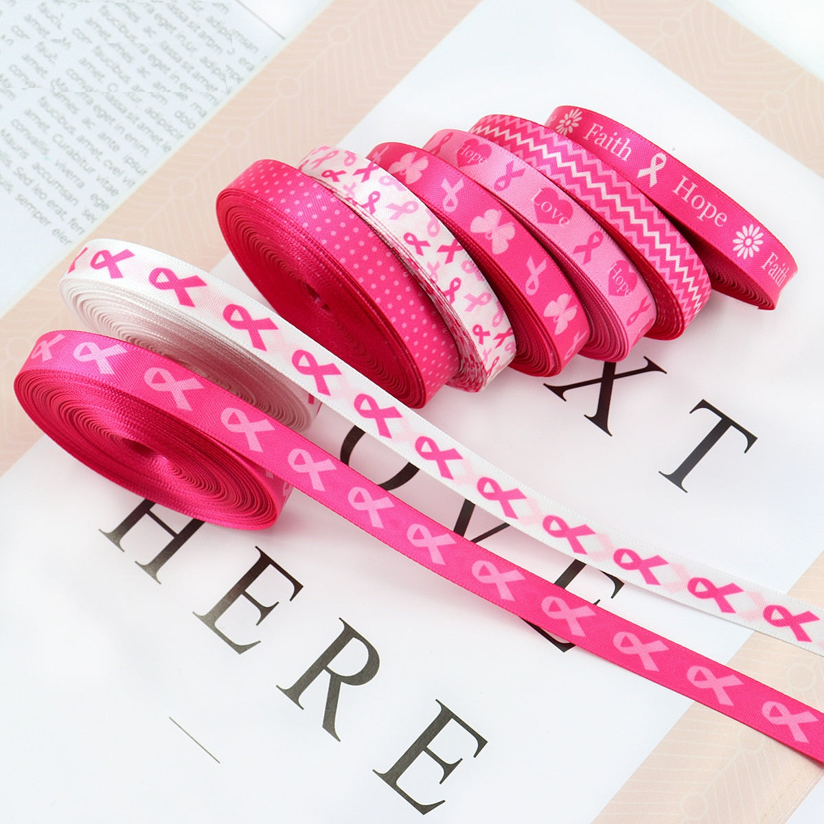 10mm Double-Sided Ribbon for Breast Cancer Awareness 10 Pack