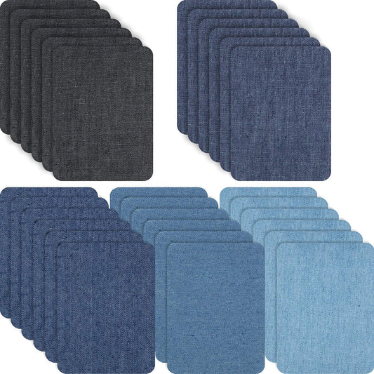 4.9 Inch Iron on Denim Patches Repair Kit for Clothes Jeans Jackets 30PCS