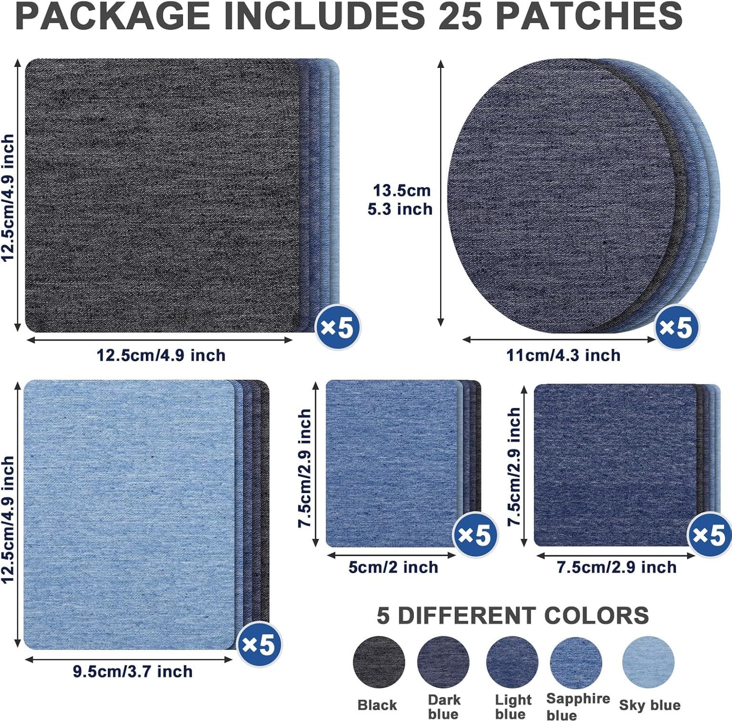 25 Piezas de Parches de Denim para Planchar Kits de Reparación para Ropa Jeans