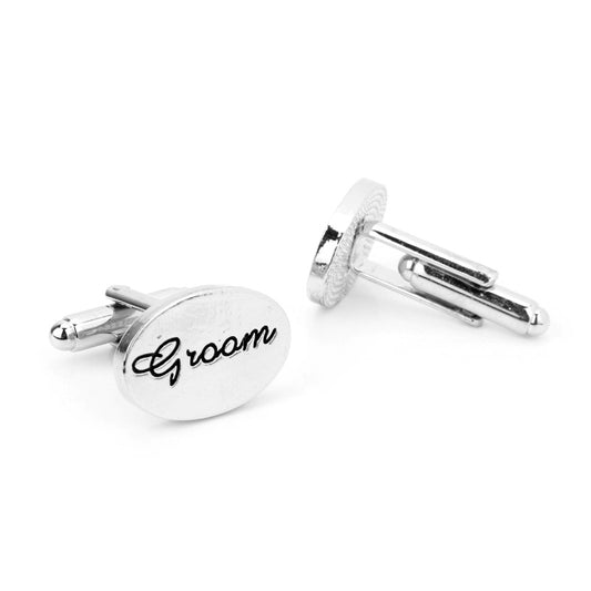 Boutons de manchette 'Groom' en argent pour chemise de mariage 2pcs