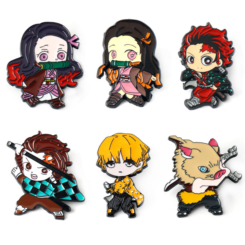 Demon Slayer Kimetsu no Yaiba Metall Brosje Pin 6 Sett