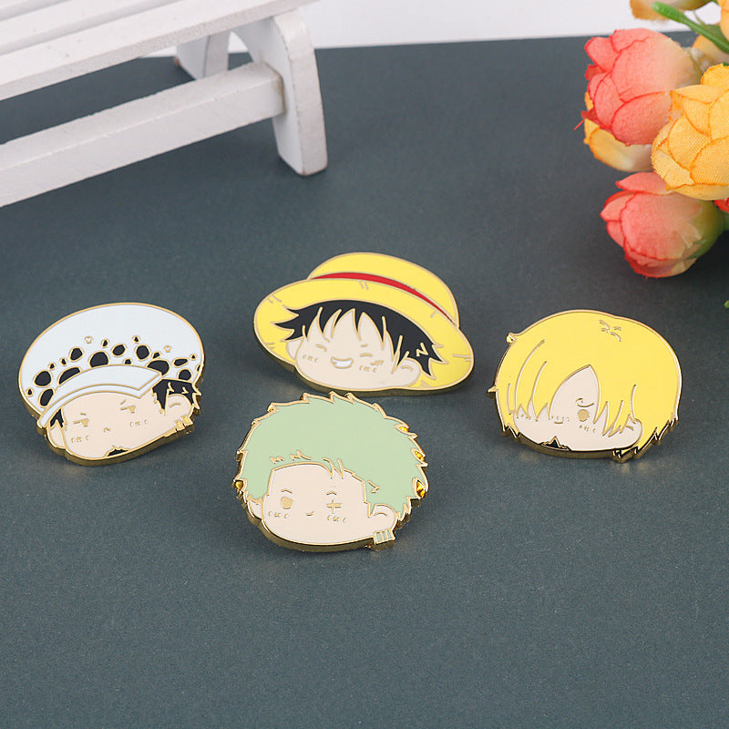 Ensemble de 4 broches en métal One Piece Luffy, Zoro et Sanji