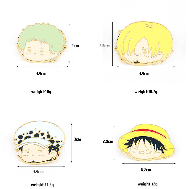 Ensemble de 4 broches en métal One Piece Luffy, Zoro et Sanji