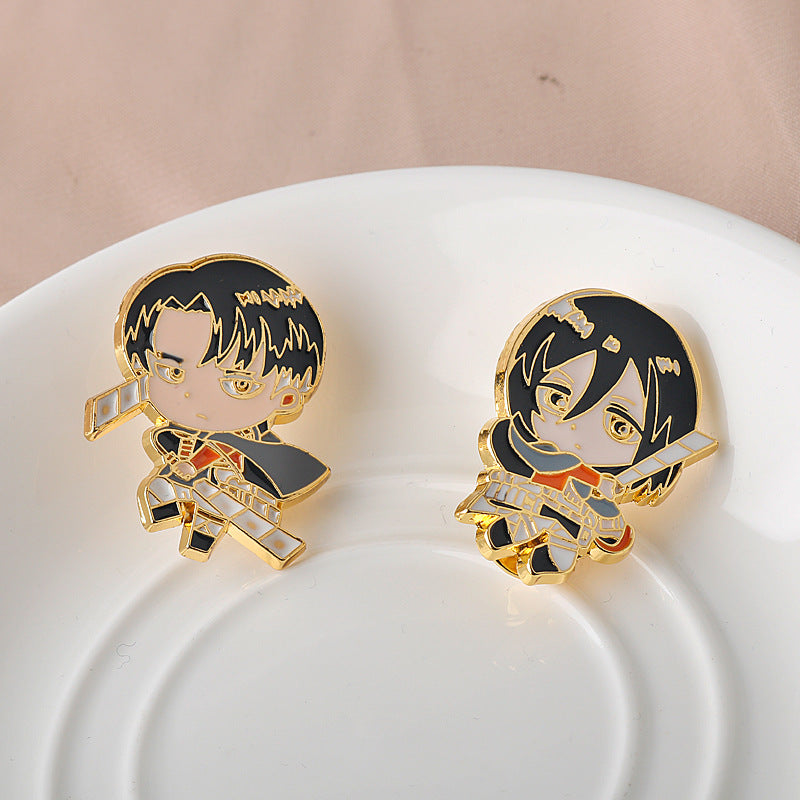 Attack on Titan Mikasa Ackerman och Levi Metal Brosch Pin Set 2st