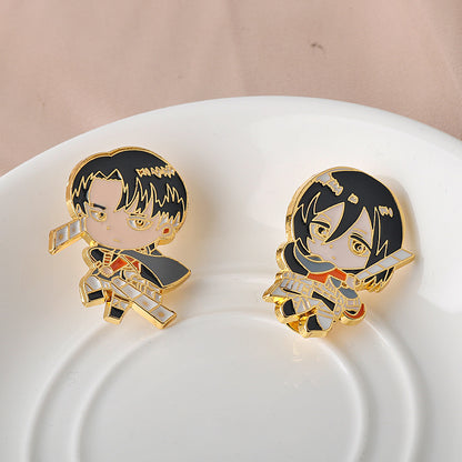 Conjunto de Pins de Metal Mikasa Ackerman e Levi de Attack on Titan 2pcs