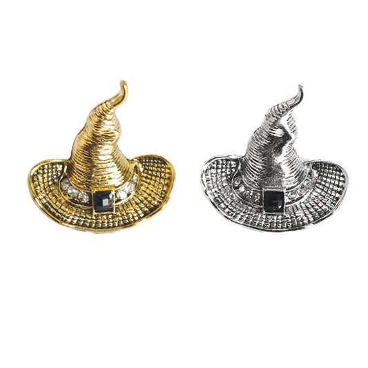 Halloween Trollkarlshatt Brosch Nål Antik Guld och Silver 2 Pack