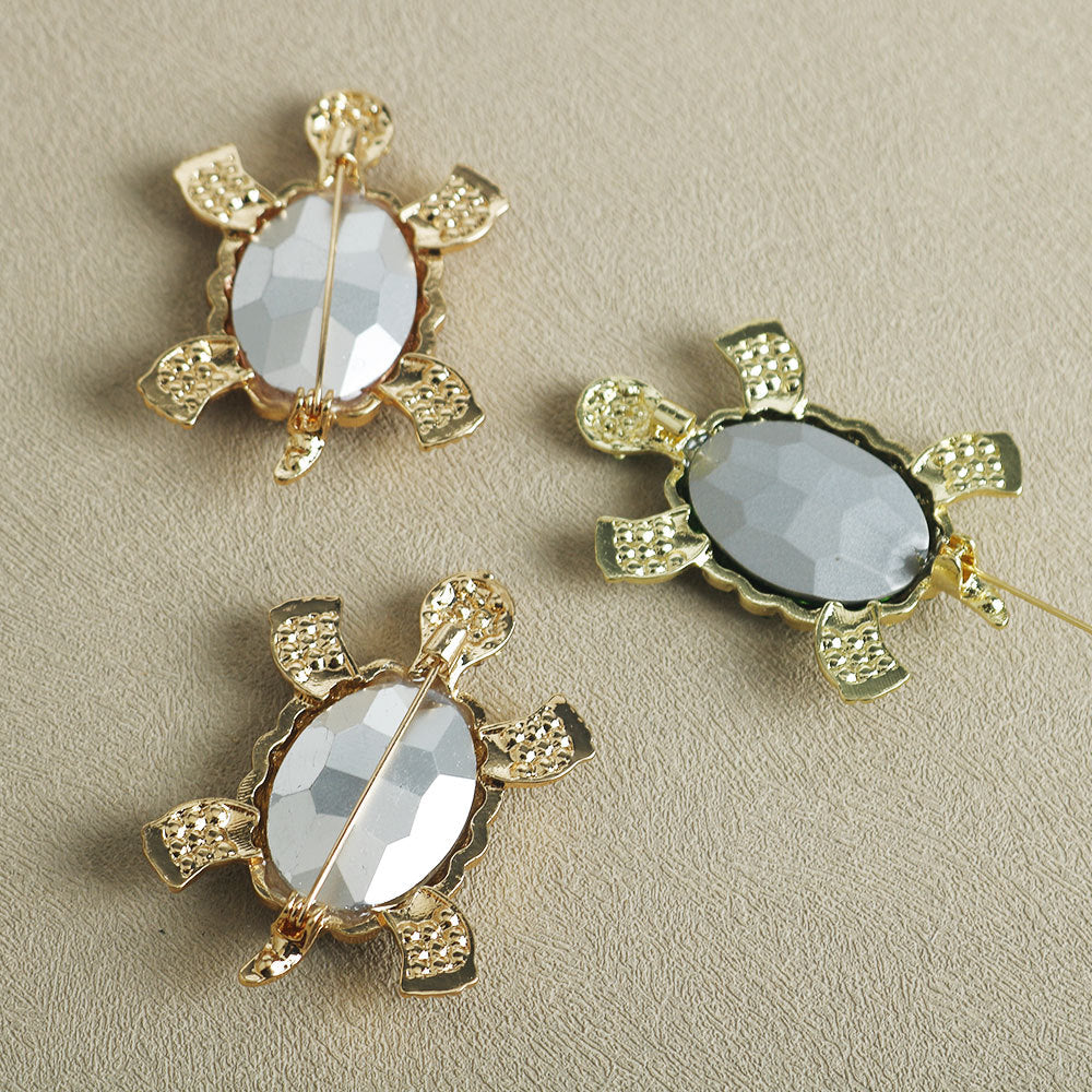 Glittering Turtle Brooch - Enchanting Animal Pin with Diamonds 3 Pack