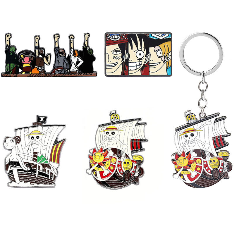 One Piece Thousand Sunny Metallbrosje Pin 5 Pakke