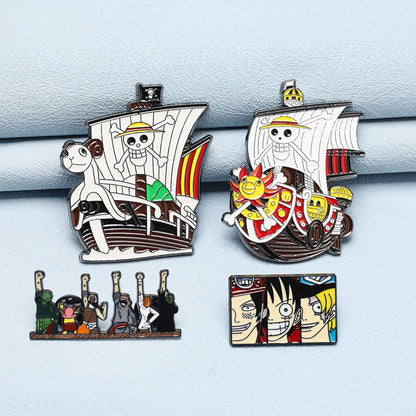 One Piece Thousand Sunny Metallbrosje Pin 5 Pakke