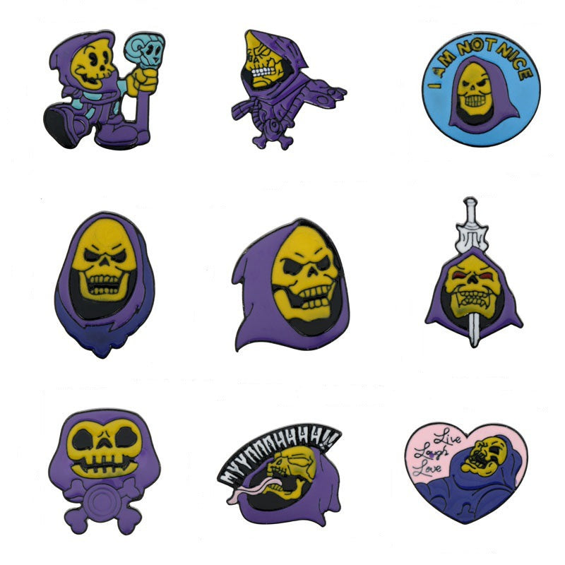 Paquete de 9 Broches de Aleación de Calavera Rey con Turbante Morado de Halloween