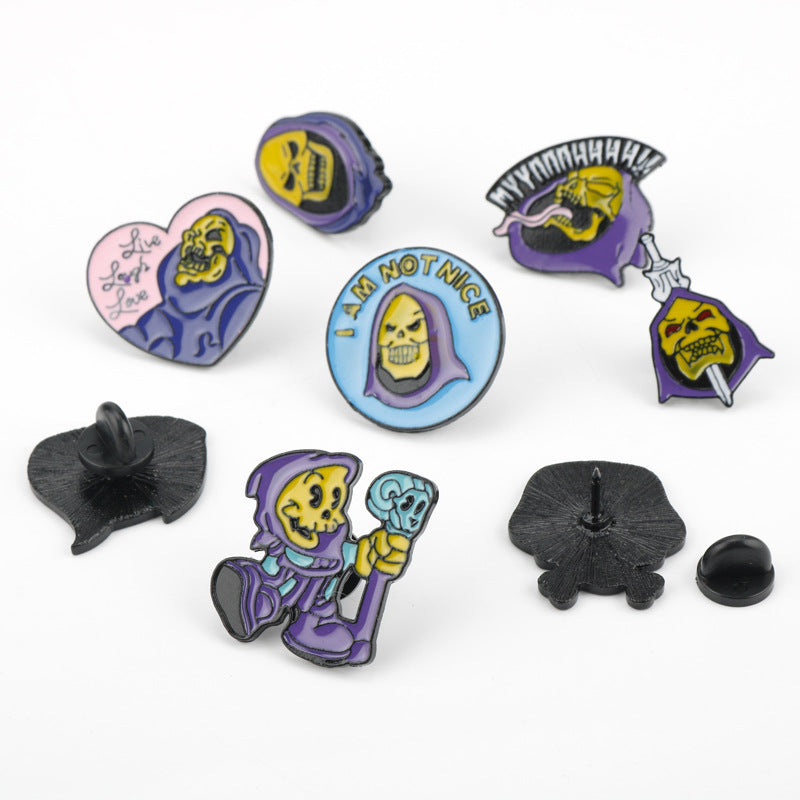 Paquete de 9 Broches de Aleación de Calavera Rey con Turbante Morado de Halloween