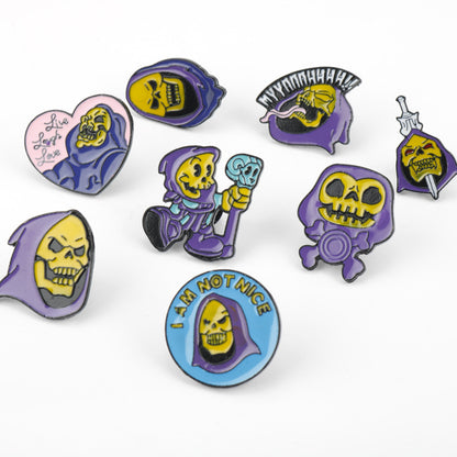 Paquete de 9 Broches de Aleación de Calavera Rey con Turbante Morado de Halloween