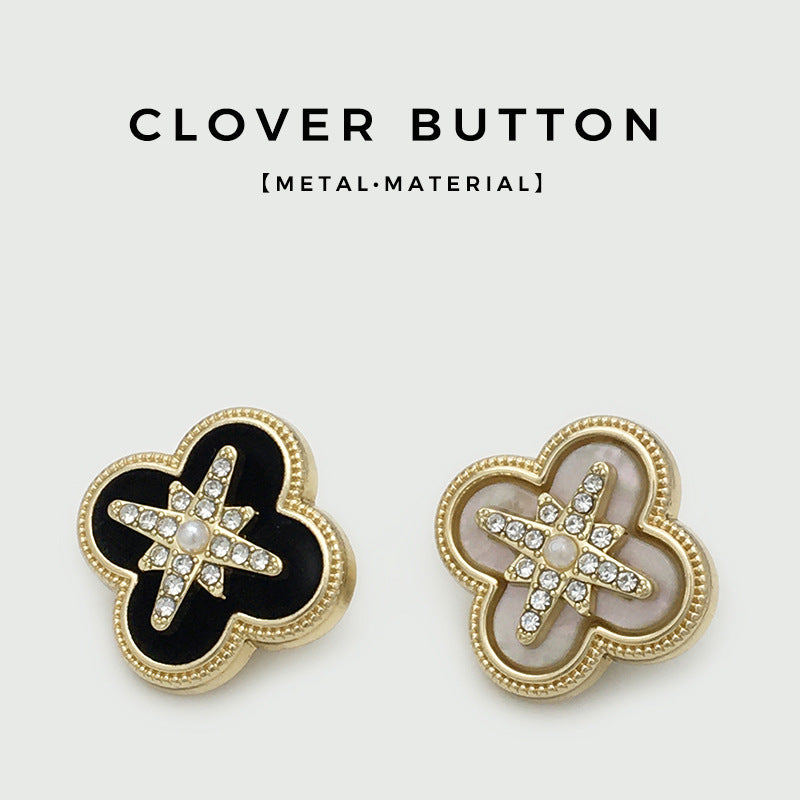 17.5mm/22.5mm Metal Clover Diamond-Embellished Buttons 10pcs