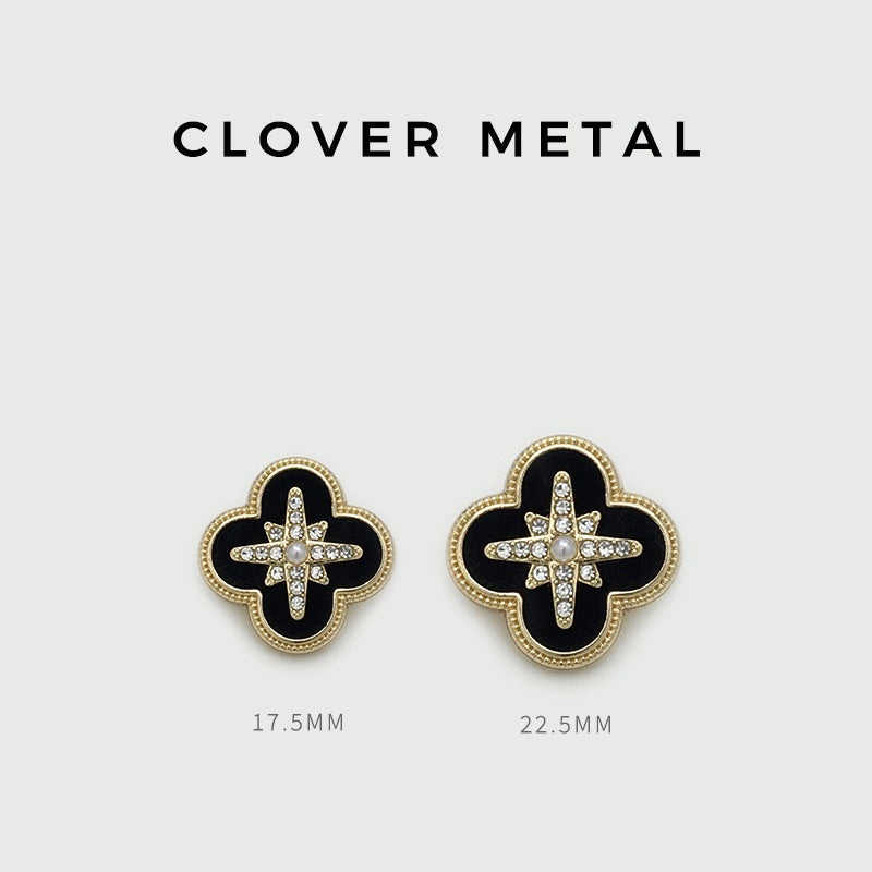 17.5mm/22.5mm Metal Clover Diamond-Embellished Buttons 10pcs