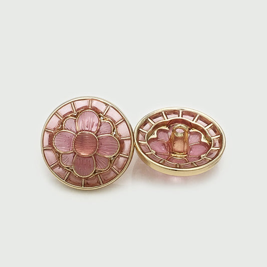 17,5/20/22,5mm Bottoni Metallici Oro Fiori Rosa con Gambo 10pz