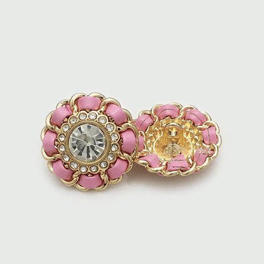 Round Lacy Pink & Gold Metal Buttons with Diamond 10pcs