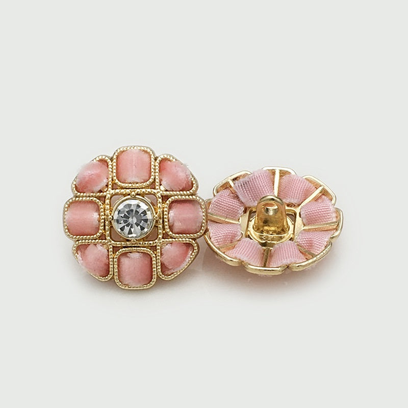 Boutons en métal doré en forme de diamant rose à carreaux ronds de 17,5-25 mm, 10 pièces