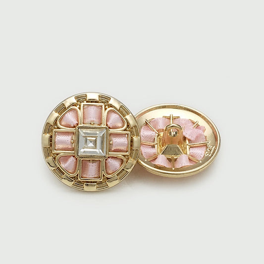 Boutons en métal à tige avec un motif à carreaux rose et un grand cristal, 12 pièces