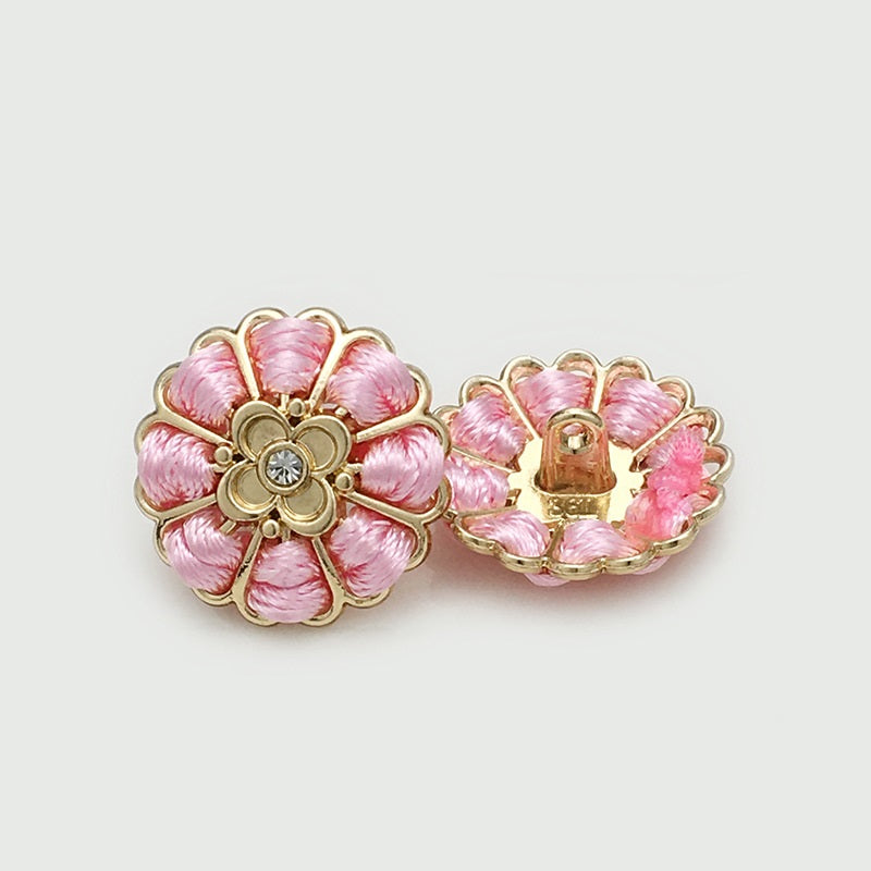 Boutons en métal avec garniture en corde rose et diamant, 10 pièces