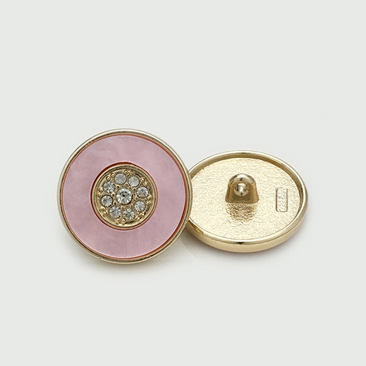 Round Pink-Gold Metal Shank Buttons with Circular Rhinestone 10pcs