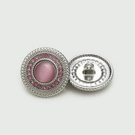 Round Lacy Pink-Silver Metal Shank Buttons with Diamond 12pcs