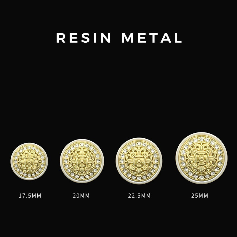 Boutons en résine noire métallique de 25 mm avec diamants, 12 pièces