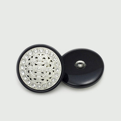 Boutons en résine noire métallique de 25 mm avec diamants, 12 pièces