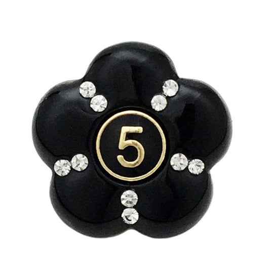 Boutons en résine diamant noir et blanc fleur n° 5 de 17,5/22,5 mm, 12 pièces