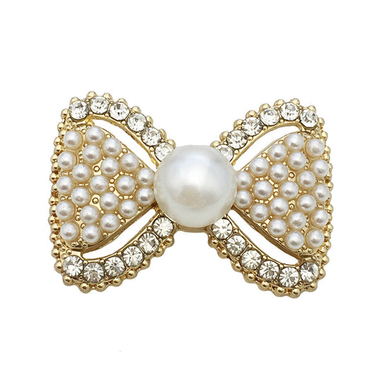 33mm Gold Silver Metal Pearl & Rhinestone 3D Bow Buttons 10pcs