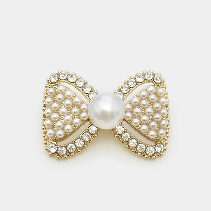 33mm Gold Silver Metal Pearl & Rhinestone 3D Bow Buttons 10pcs