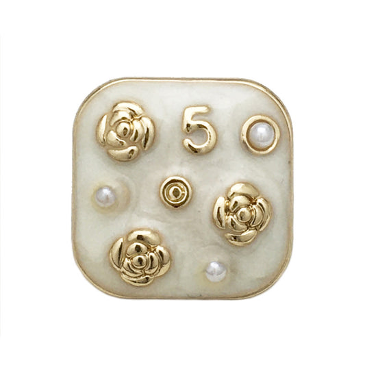 10/16/21mm Square Metal Buttons Number 5 Flower Pearl 12pcs