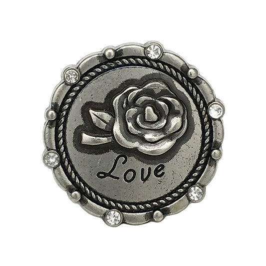 17.5/22.5mm Antique Silver Rose LOVE Diamond Metal Buttons 12pcs