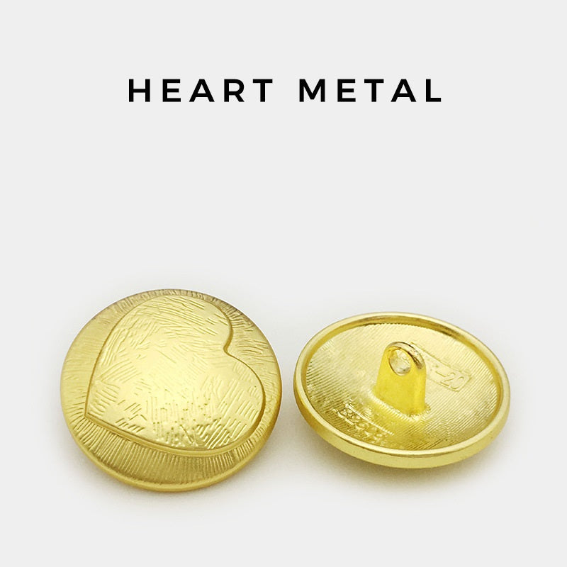 Botones en forma de corazón de metal dorado mate de 25 mm para abrigos de mujer 20PCS