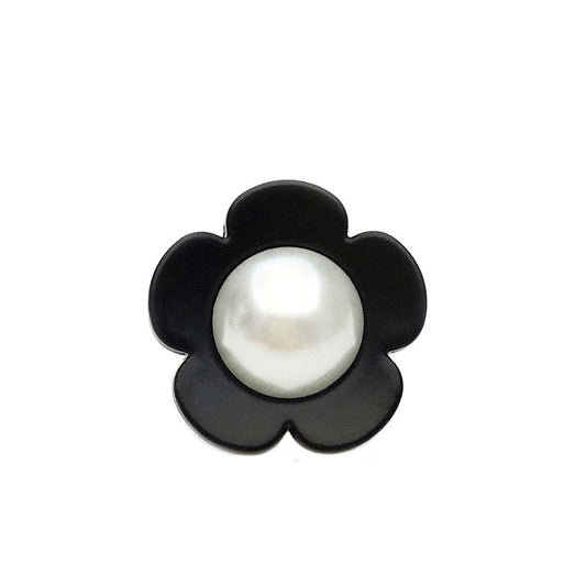 17.5/22.5mm Black White Floral Cat's-Eye Pearl Resin Buttons 20pcs