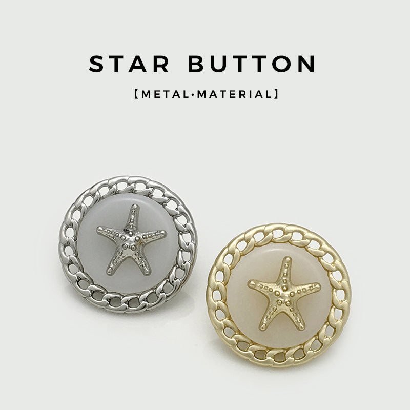 Botones de metal huecos en forma de estrella de mar circular de oro y plata, 12 piezas