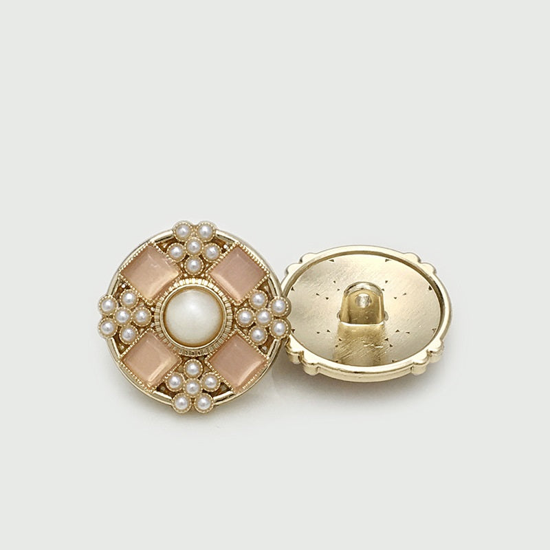 21mm Guld Rosa & Silver Vit Pärlbead Metall Blomknappar 6st