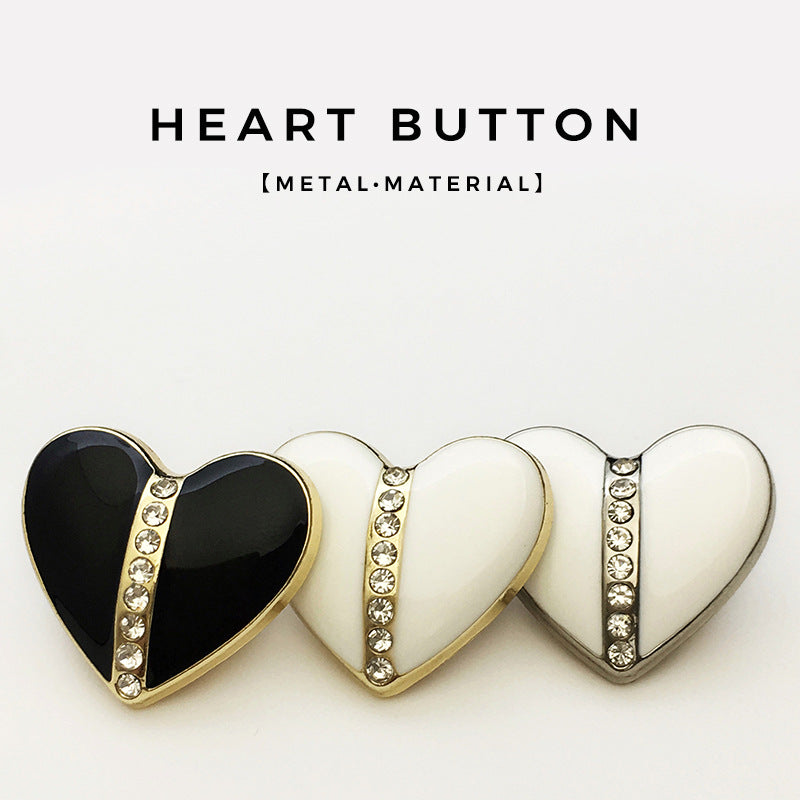 15-25mm Heart-Shaped Crystal-Encrusted Metal Buttons with Shank 12pcs