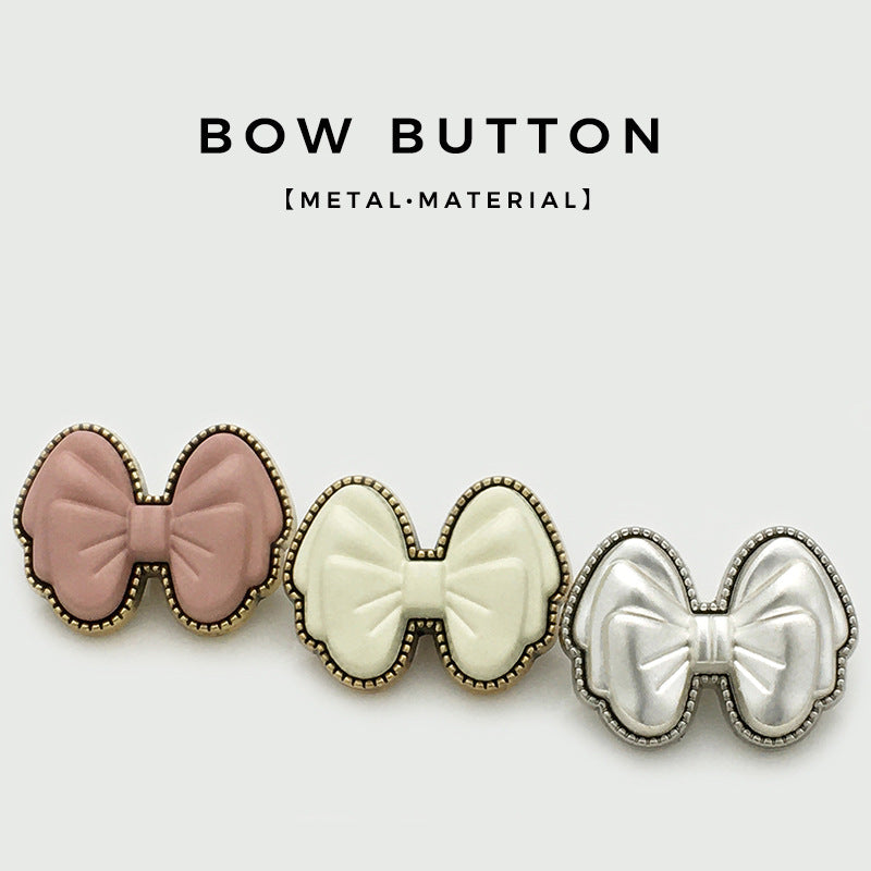 20/25mm Beige White Pink 3D Bow Resin Metal Buttons 12pcs