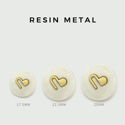 Boutons en résine en forme de cœur en métal rond blanc et noir de 22,5 mm, 20 pièces