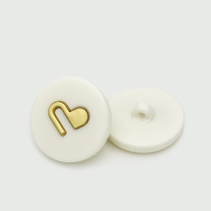 22.5mm White Black Round Metal Heart Resin Bead Buttons 20pcs