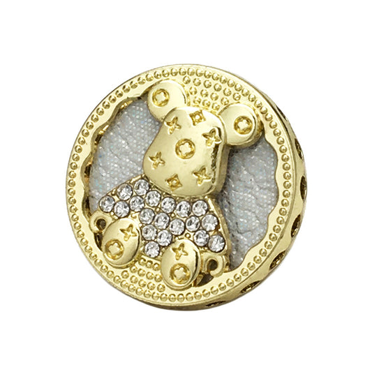 Boutons en métal en forme d'ours rond de 17,5/22,5 mm avec diamants, 6 pièces