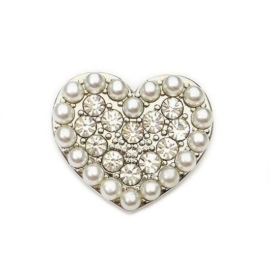 15/20/22.5mm Heart Shaped Metal Buttons with Diamonds Pearls 20PCS