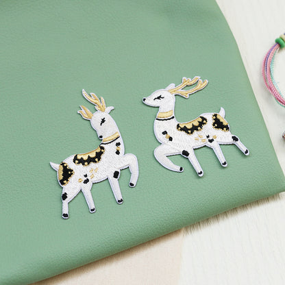 Graceful 'A Deer in Blossom' Chinese - Style Embroidered Patch 4pcs