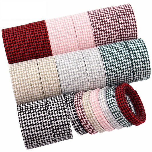 10/25/38MM Cotton Houndstooth Bias Tape Bow Ribbons 8 Color 40M Pack