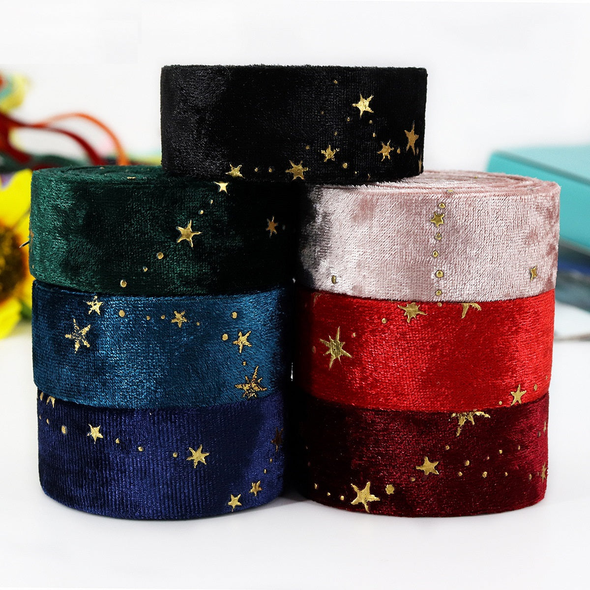 10MM/25MM/50MM Embroidered Velvet Ribbon 35 Yards Pack