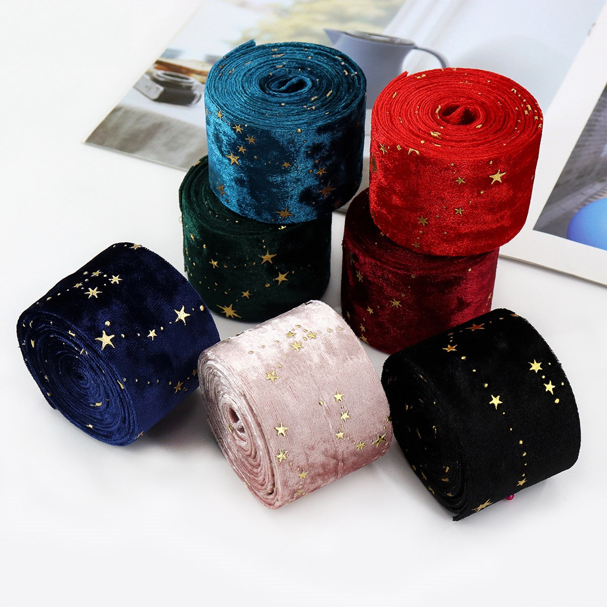 10MM/25MM/50MM Embroidered Velvet Ribbon 35 Yards Pack