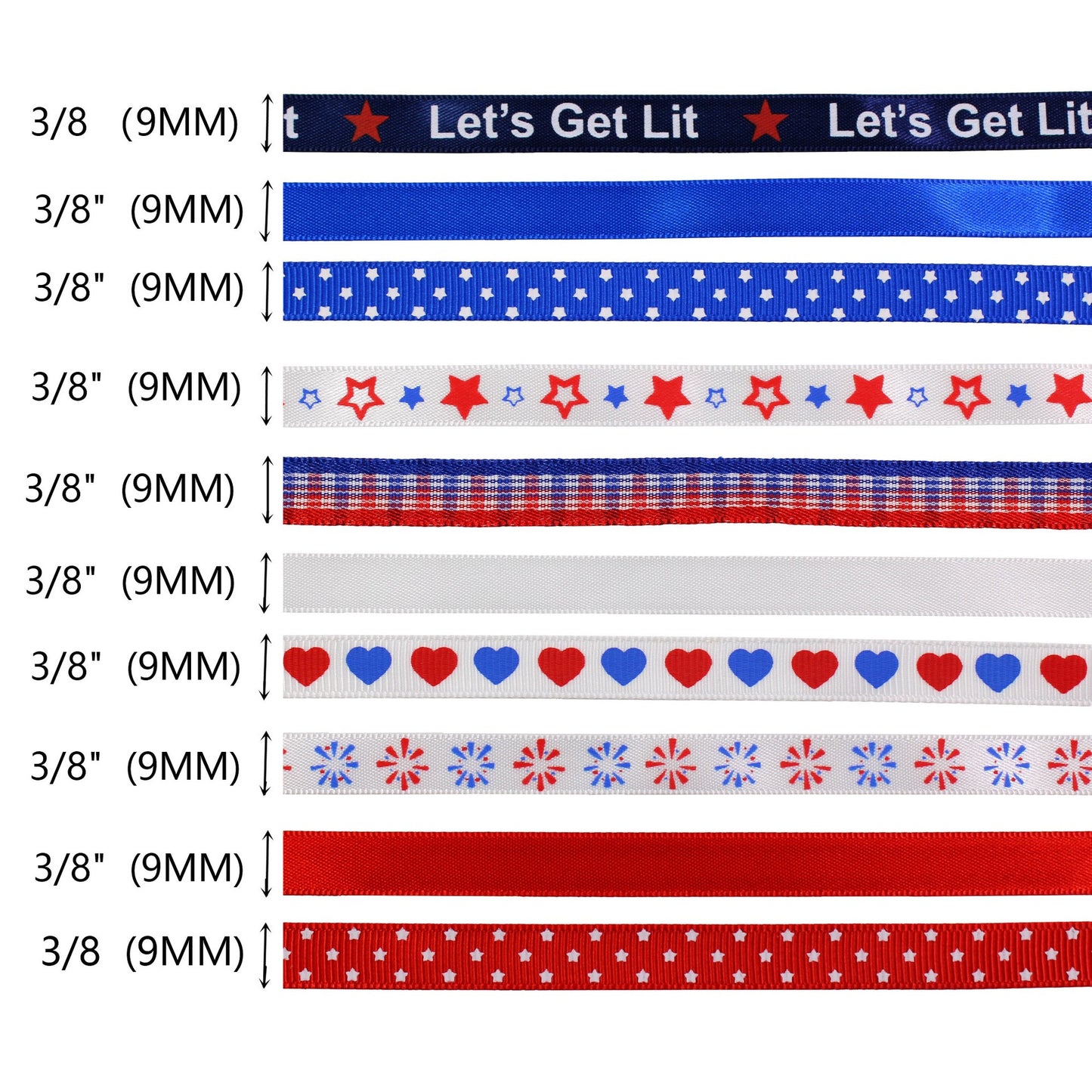 9mm American Flag Ribbon for Independence Day 10 Colors