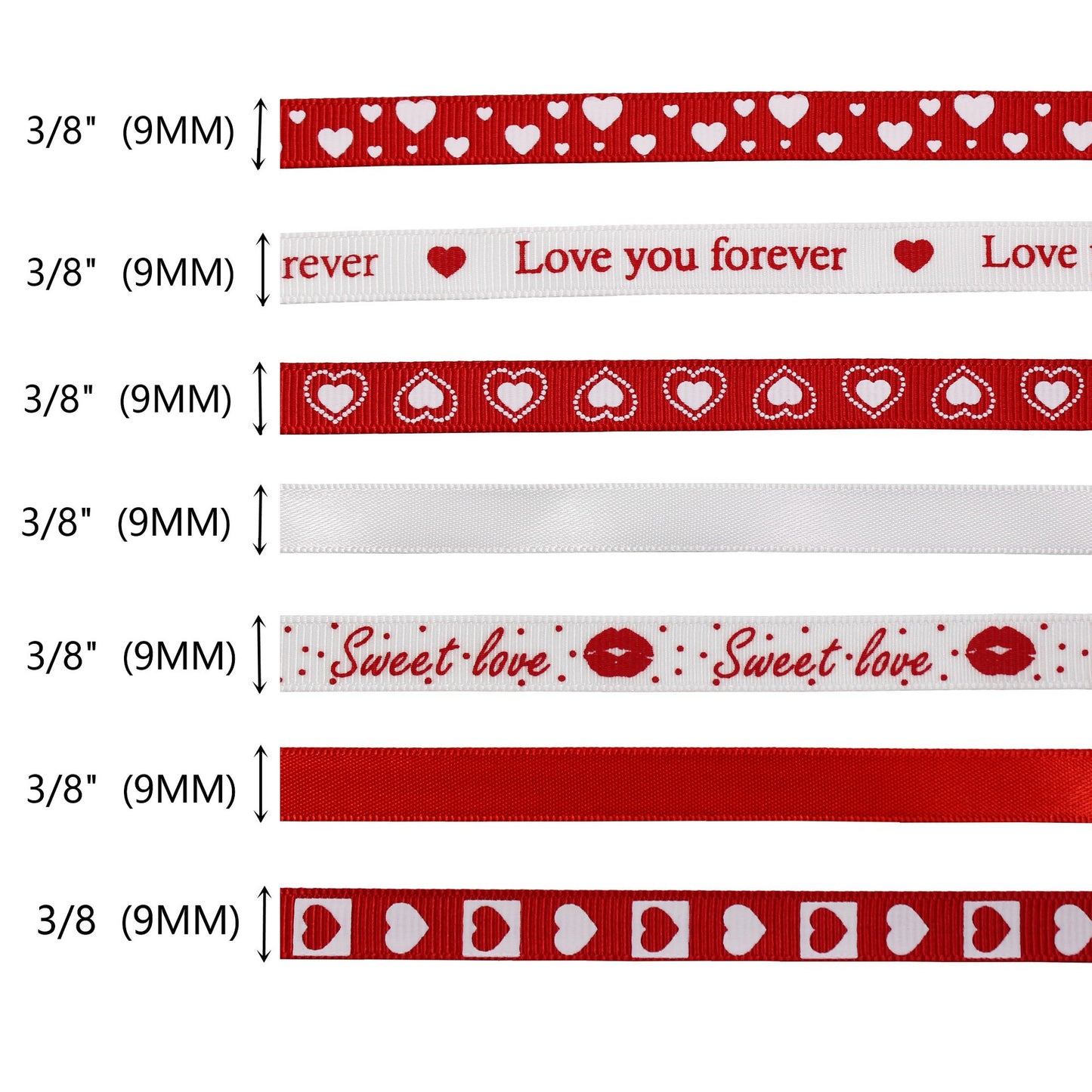 9mm 7 Color Valentine's Day Gift Ribbon for Crafting and Packaging