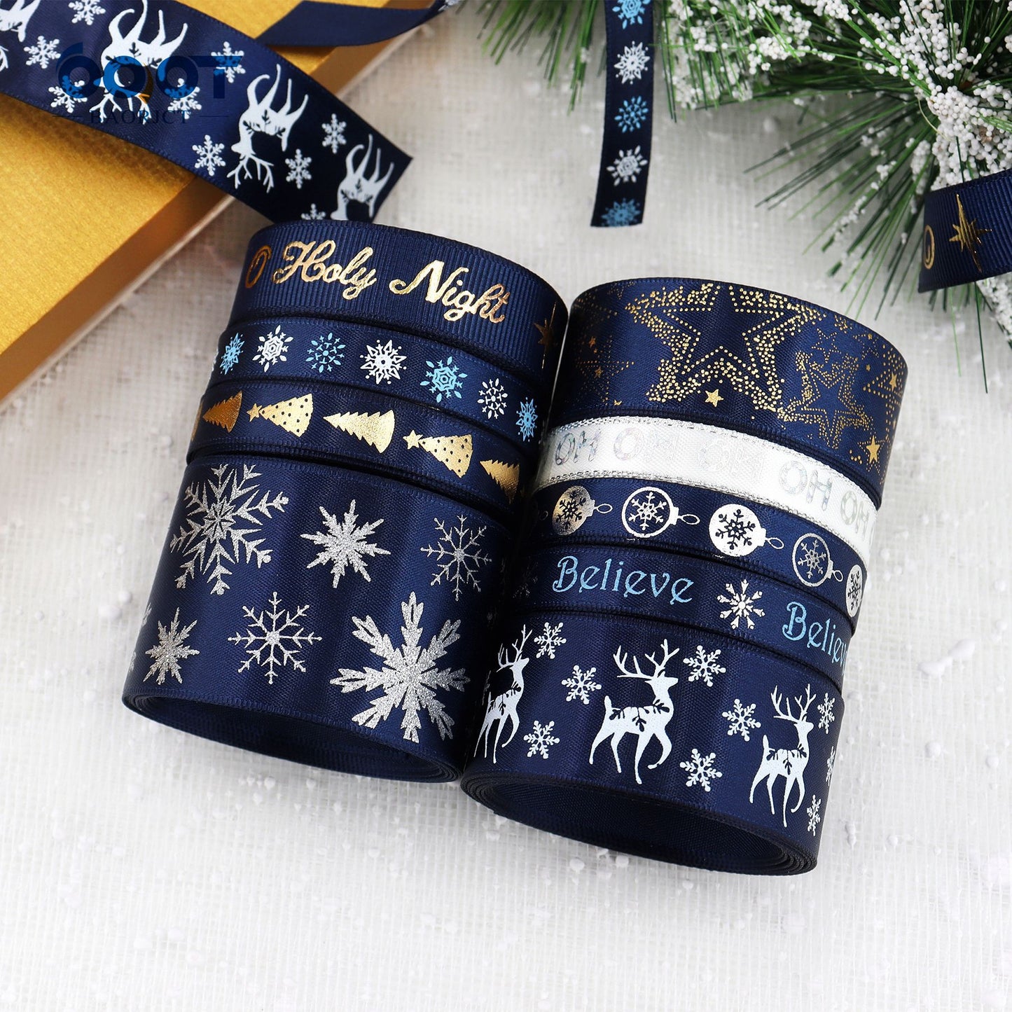 Christmas Blue Ribbons for Holiday Crafting 9 Pack 45 Yards