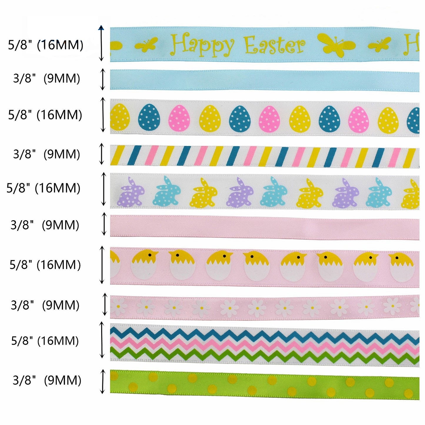 9mm/16mm Easter Gift Packaging Ribbons 10 Pack 50 Yards